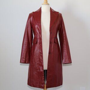 ON&ON Genuine Cowhide Leather Trench Coat Vintage burgundy Barely Worn condition